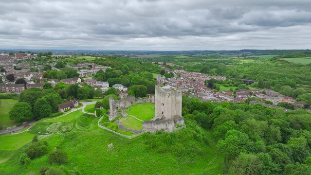 Conisbrough Castle from a drone, Conisbrough, South Yorkshire, England