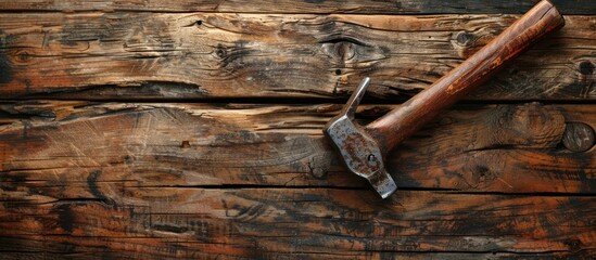 Vintage hammer on rustic workbench