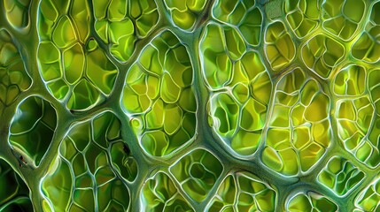 Close up of a green celery leaf under a microscope at 40x magnification