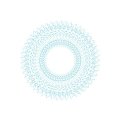An abstract transparent circular spiral line art pattern design element.