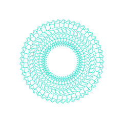 An abstract transparent circular spiral line art pattern design element.