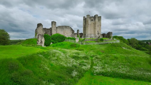 Conisbrough Castle from a drone, Conisbrough, South Yorkshire, England