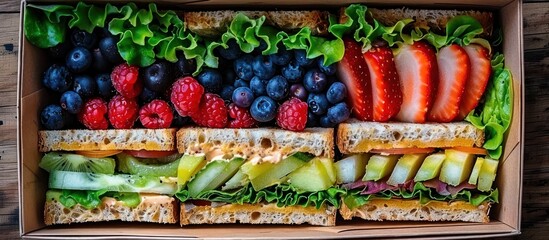 Delicious sandwich and fruit platter