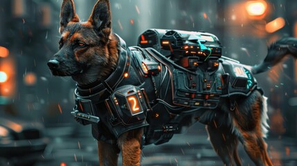 Futuristic Cyberpunk Police Dog of the Future. AI generated image