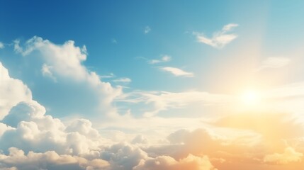 Obraz premium Beautiful cloudy sky with sunshine Peaceful natural background Sunny divine heaven Religion heavenly concept Copy space image Place for adding text or design.