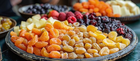 A colorful arrangement of dried fruits for rama