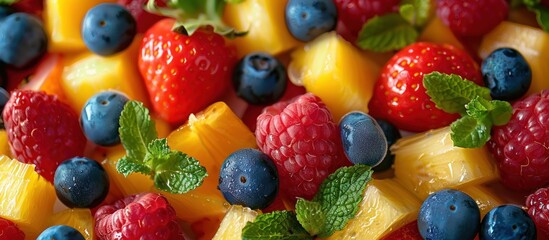 Obraz premium Vibrant fruit salad with fresh mint