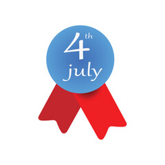 4th of july us Blue badge.withe red ribbon .Independence Day .freedom.Us.in white background .Art & Illustration