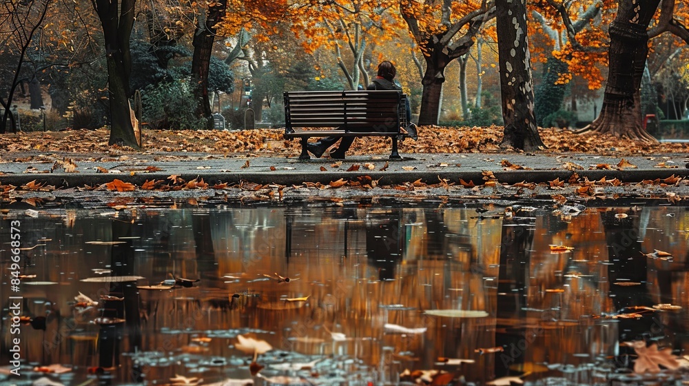 Poster a person sits alone on a park bench, their face obscured by shadow, as the sunlight filters through 