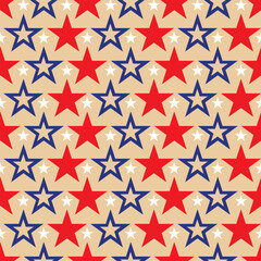 Obraz premium Seamless pattern red and blue stars on beige background