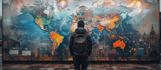 A man exploring a world map