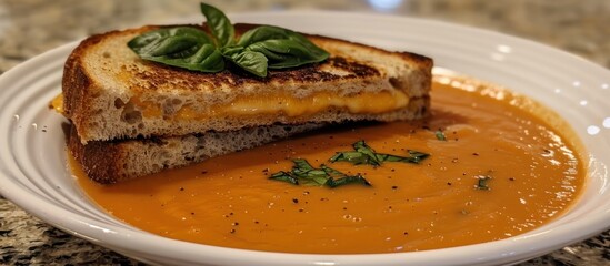 Homemade tomato soup with grilled cheese