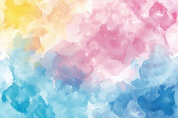 Fototapeta premium Colorful abstract watercolor background blending pastel yellow, pink, and blue blobs beautifully. Soft, vibrant colors merge artistically, creating a stunning backdrop for design projects