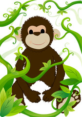 cartoon monkey in jungle vines