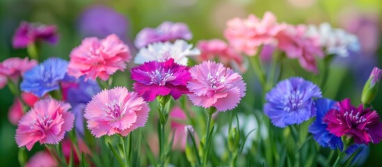 Colorful sweet william flowers in a garden