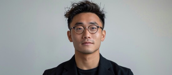 Obraz premium Young man in glasses against a white wall