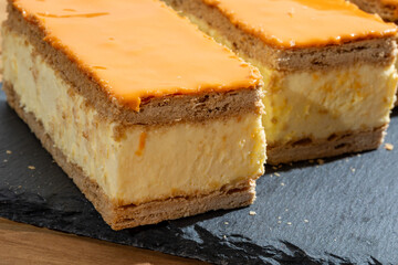 Celebration of the King birthday in Netherlands, tompoes or tompouce, iconic pastry in Netherlands...