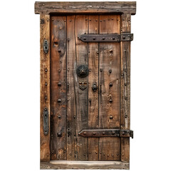 Antique Wooden Door with Rustic Charm on transparent or white background