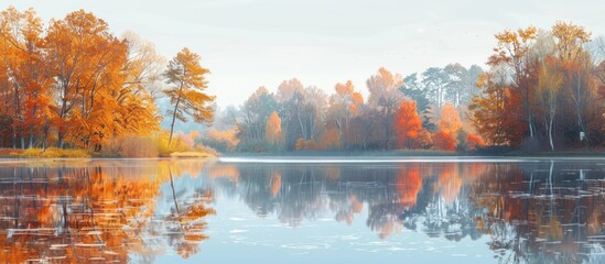 Serene autumn lake reflecting colors