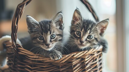 Two cute kittens in a basket