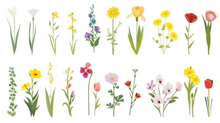 small flowers vector icon set, flowers isolated on white background, flowers in simple style