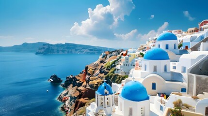 Naklejka premium Sea view Beach luxury living - Santorini island style