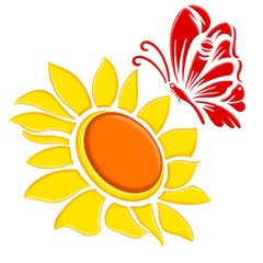 Sun Flower and butterfly icon illustration 