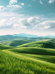 Fototapeta premium panorama of beautiful countryside grassy field and rolling hills