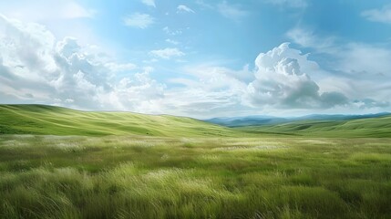 Fototapeta premium panorama of beautiful countryside grassy field and rolling hills 