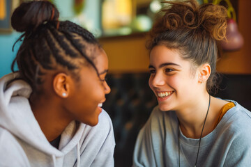 Naklejka premium Two teenagers discussing the benefits of positive self-talk.