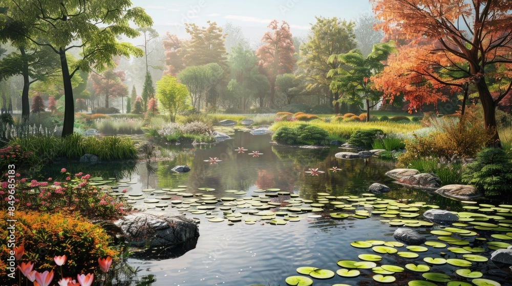 Poster beautiful pond landscape