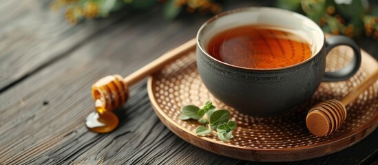 Fototapeta premium Tea with honey on a wooden table