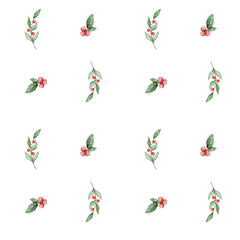 Seamless pattern with watercolor Christmas berries