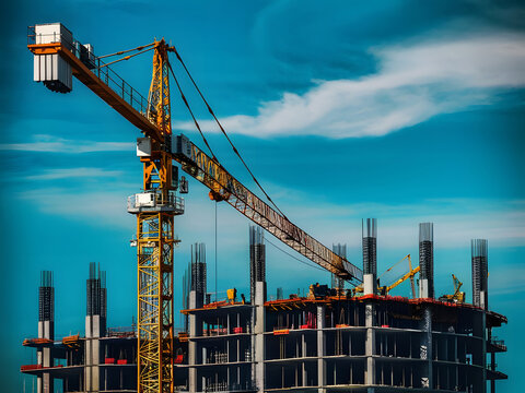Sitio de construcci&oacute;n con gr&uacute;a