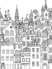 funny cityscape for coloring book