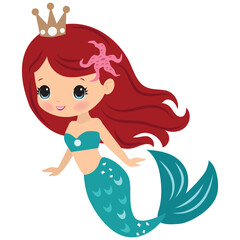 Cute swimming mermaid sea princess vector cartoon illustration