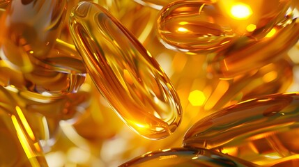 Fish oil omega 3 gel capsules close up