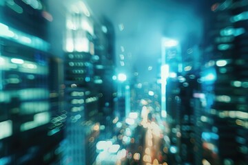 Blurred cityscape at night with skyscrapers, symbolizing modern urban life and corporate environments