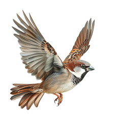 Obraz premium Flying sparrow on transparent or white background