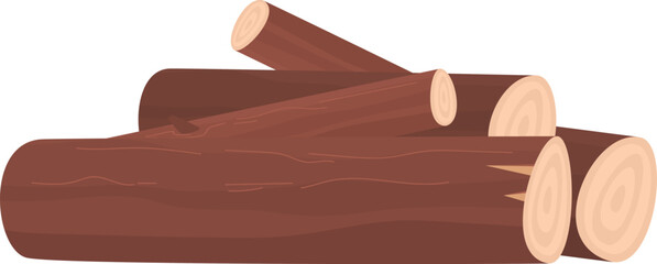 Brown wooden logs graphic illustration art. Cut tree trunks isolated white background. Chopped firewood graphic style uses fuel, lumber