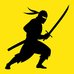 Ninja warrior sword silhouette vector illustration