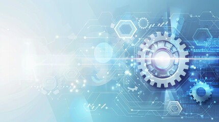 High-tech digital background depicting a futuristic concept with gears and circuit patterns in shades of blue