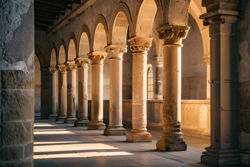 Ancient Church Interior with Tall Romanesque Columns and Arched Windows in Treviso, Italy - Historic Architecture and Cultural Heritage
