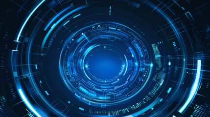 Abstract circular digital technology concept with a central blue glow, conveying ideas of futurism and data