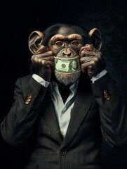 Monkey closes his mouth, three wise monkeys concept