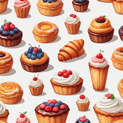 Pastry and Cake Cartoon Design Very Delicious