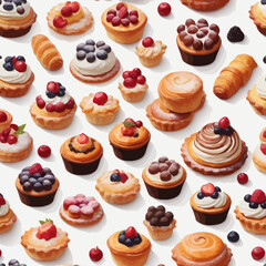Pastry and Cake Cartoon Design Very Delicious