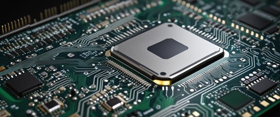 close up of micro chip in motherboard