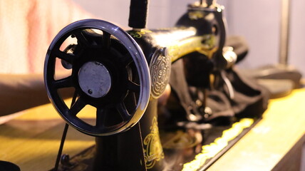 Vintage Sewing Machine in Use with Close-Up Details