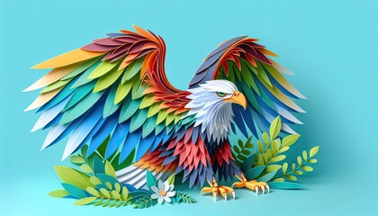 Fototapeta premium Brightly colored eagle with outspread wings in abstract vibrant style